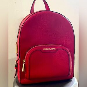 Michael Kors Leather Backpack NWT Bright Red with gold zippers, 5x9.5x12.